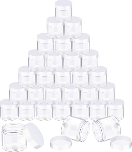Vista 14 de 36 tarros de plástico redondos transparentes a prueba de fugas para cosméticos con forro interior y tapas negras para lociones, ungüentos Negro
