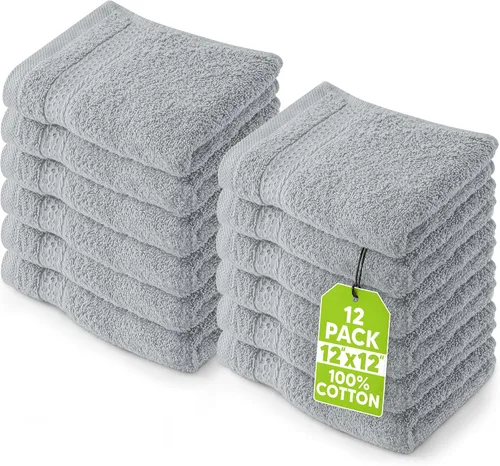 Vista 10 de Paños Utopia Luxury de 100% algodón ringspun y de cuidado fácil para máxima suavidad y absorción. Paquete de 12 (13 in x 13 in) Highly Absorbent