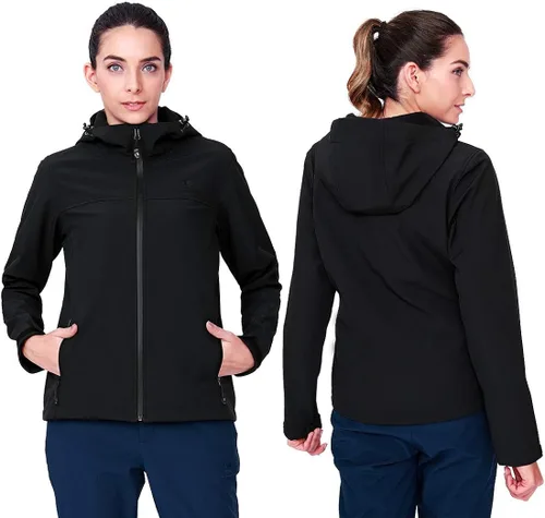 Vista 4 de CAMEL CROWN Chaqueta Softshell con forro polar para mujer con capucha, impermeable, resistente al viento, ligera, aislante, senderismo, campamento