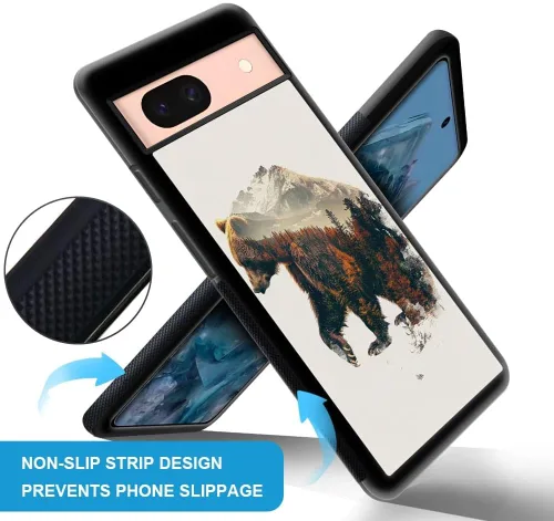 Vista 6 de Funda compatible con Google Pixel 8A, diseño de oso de bosque de otoño, diseño increíble a prueba de golpes, antiarañazos, carcasa trasera