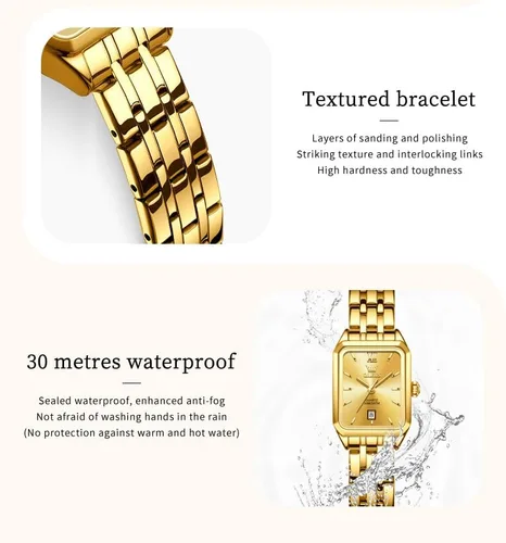 Vista 5 de OLEVS Square Watches for Women Dress Analog Small Female Watch Stainless Steel Waterproof Luminous Two Tone Fashion Set Watch for Lady