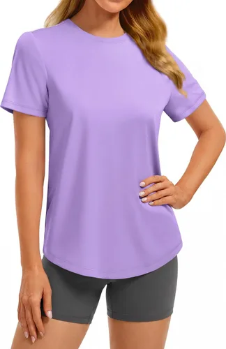 Vista 26 de PINSPARK Camisetas básicas de entrenamiento suaves para mujer, de manga Azul oscuro