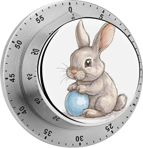 Vista 14 de Watercolor Easter Day Kitchen Timers for Cooking Cartoon Bunny Chef Cooking Timer Clock with Loud Alarm No Batteries Required Mechanical Desk Timer