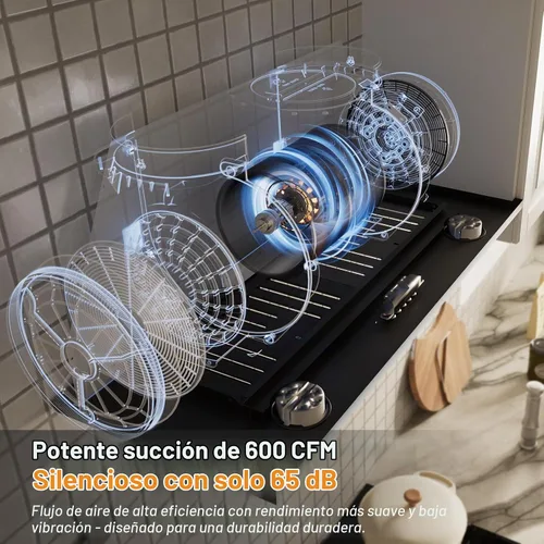 Vista 4 de Campana extractora de 30 pulgadas, campana extractora de 600 CFM, campana para estufa de ventilación de cocina con sensor de gestos de 3