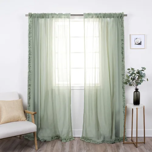 Vista 8 de Best Home Fashion Juego de 2 cortinas superpuestas de lino sintético de tul transparente con bolsillo para barra, filtro de luz, para sala de estar