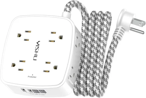 Vista 28 de Regleta de protección contra sobretensiones de 5 pies, 8 tomas amplias con 4 puertos USB, extensor de salida de 3 lados con cable de extensión de 5