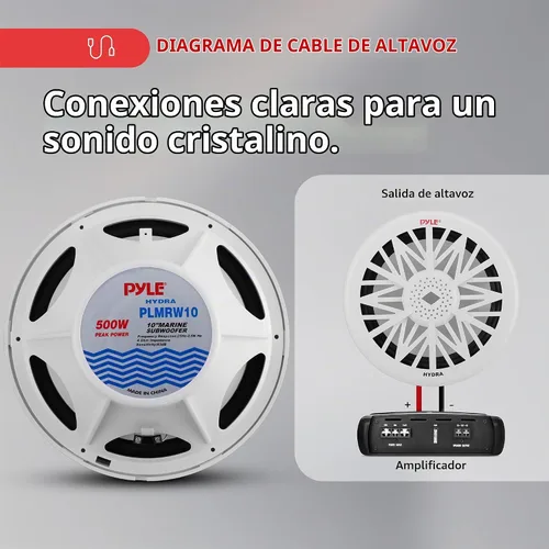 Vista 4 de Pyle Subwoofer de audio marino para exteriores de 10 pulgadas, altavoz de graves blanco impermeable de 500 vatios para sistema de sonido estéreo