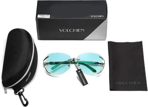 Vista 8 de VOLCHIEN Gafas de sol sin montura para mujer montura brillante lentes redondas montura de metal gafas de sol para mujeres y hombres VC1012