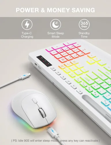 Vista 9 de SABLUTE Combo de teclado y mouse inalámbricos, 9 efectos retroiluminados, reposamuñecas, soporte para teléfono, teclados ergonómicos sin retrasos
