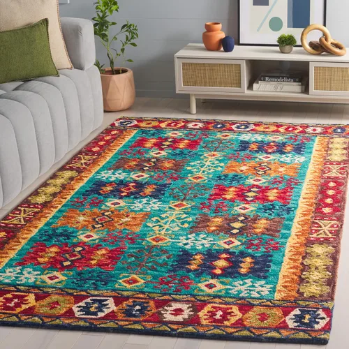Vista 10 de SAFAVIEH Aspen Collection - Alfombra de pasillo de 2 pies 3 pulgadas x 8 pies, azul y rojo, hecha a mano, lana tribal bohemia, ideal para zonas