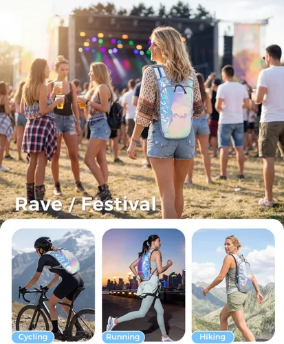 Vista 2 de Blue Quartz Rave Hydration Backpack, Reflective Hiking Pack with 2L Water Bladder & Phone Pocket, Hydro Pack with Insulated Compartment for Festival