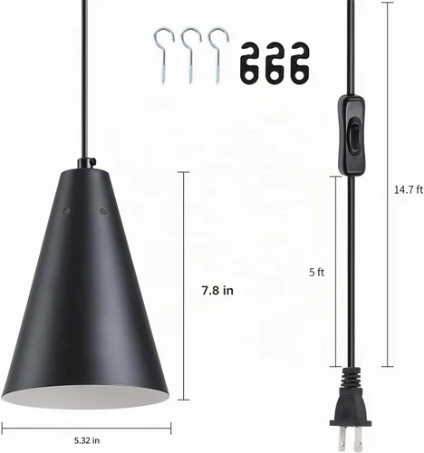 Vista 4 de Lámpara colgante negra enchufable, luces colgantes con interruptor de encendido/apagado de cable de enchufe, mini luces colgantes para isla