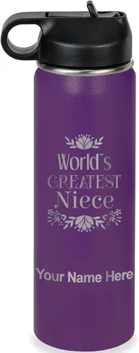 Vista 44 de LaserGram Botella de agua con tapa abatible de doble pared de 12 onzas con pajilla, sobrina más grande del mundo, grabado personalizado incluido