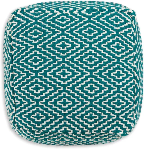 Vista 6 de Signature Design by Ashley Brynnsen Puf geométrico tejido a mano, color verde y blanco