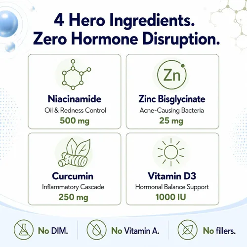 Vista 8 de Tratamiento hormonal para el acné para mujeres, suplemento transparente para la piel sin DIM para cara y cuerpo, apoya el alivio del acné nodular