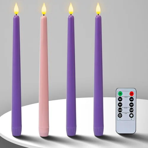 Vista 13 de Homemory - 12 piezas de velas cónicas sin llama con temporizador remoto y atenuador, velas cónicas de 11 pulgadas marfil operadas con batería