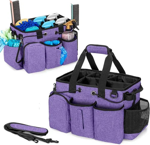 Vista 9 de LoDrid Organizador de limpieza profesional grande con divisor desmontable, organizador de suministros con asa y correa para el hombro, bolsas