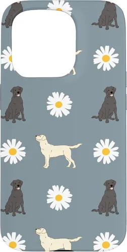 Vista 14 de Labrador Retriever y Daisy Flower Pattern - Carcasa para iPhone 17, color azul polvoriento