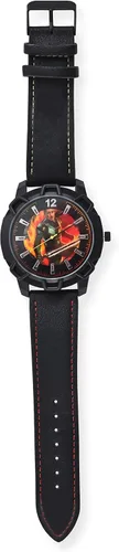 Vista 3 de Accutime Lucas Star Wars Mandalorian Baby Yoda Reloj analógico para hombre, piel sintética, caja de cristal con esfera de cristal, color negro