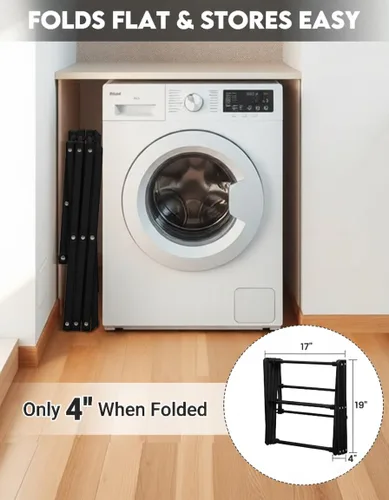 Vista 6 de Estante de Secado de Ropa Plegable de Metal de 3 Niveles, Perchero de Ropa para Secar Percheros Plegables para la Lavandería Para