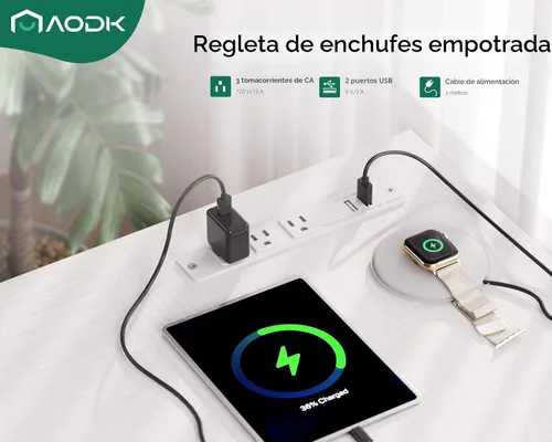 Vista 6 de AODK - Escritorio de computadora en forma de L de 53 pulgadas con cajones, con tomas de corriente y estantes de almacenamiento, soporte móvil