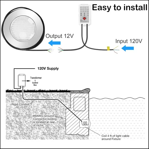 Vista 7 de Luces de piscina para piscina enterrada, 54 W, 10 pulgadas, luz LED grande multicolor para piscinas enterradas con cable de 50 pies para nicho