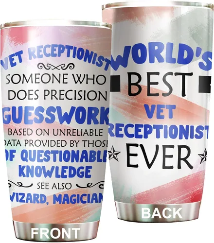 Vista 32 de Vaso de recepcionista veterinario de acero inoxidable de 20 onzas, hermoso regalo de recepcionista veterinario de flores para cumpleaños, regalos