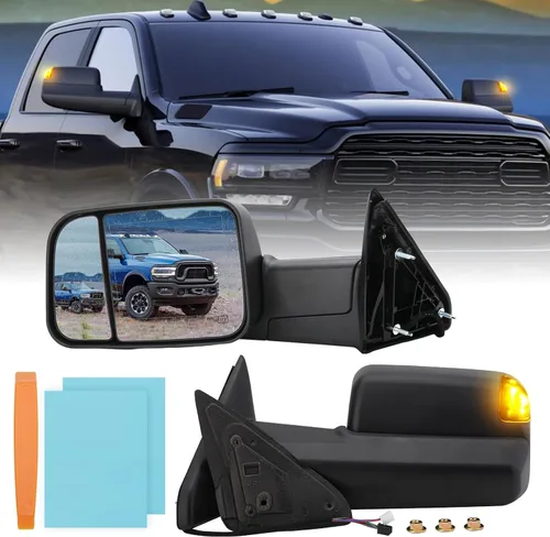 Vista 10 de Espejo lateral del conductor compatible con Dodge Ram 1500 2009-2018, Dodge Ram 2500 3500 2010-2018, espejos de remolque con luz de giro calentada