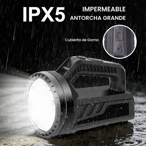 Vista 5 de Linterna LED recargable, linterna de camping portátil de 4800 mAh, 7 modos de luz e impermeable, proyector de mano súper brillante para emergencias