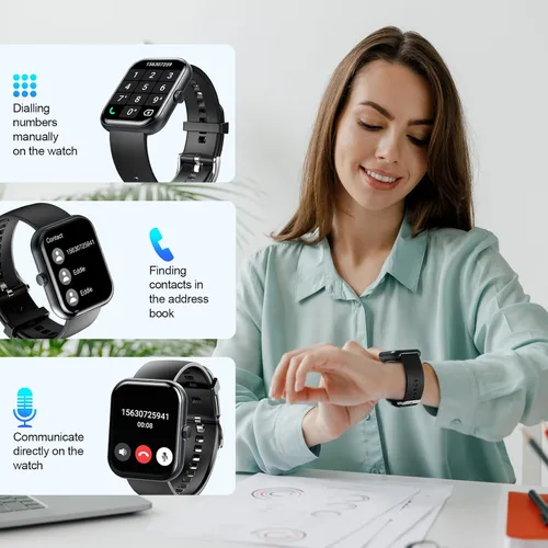 Vista 3 de Reloj inteligente para hombres y mujeres, rastreador de actividad física de 1.91 pulgadas con respuesta/hacer llamadas, IP68 impermeable, más de 110