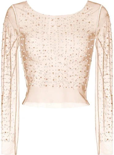 Vista 6 de Blusa de malla de manga larga con diamantes de imitación de perlas para mujer, una pieza, cubierta de fiesta de Halloween