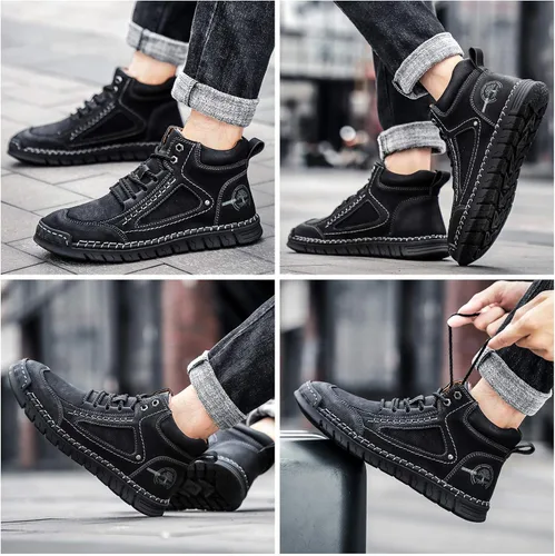 Vista 6 de Govicta Zapatos casuales de cuero para hombre, botas chukka al tobillo, mocasines de media parte superior, zapatos renacentistas, botas piratas