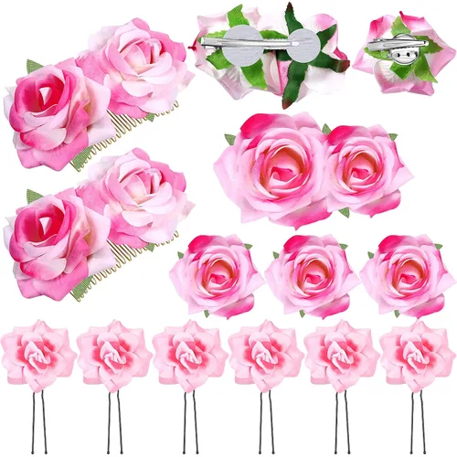 Vista 11 de Waydress 12 pinzas para el pelo con diseño de rosas, broches florales de flores mexicanas, accesorios para mujeres, regalos del día de la madre