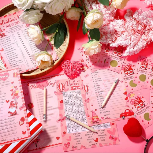 Vista 7 de Chinco 127 tarjetas de juegos para el día de San Valentín, juego de bingo para adultos y niños, fiesta del día de San Valentín con lápiz