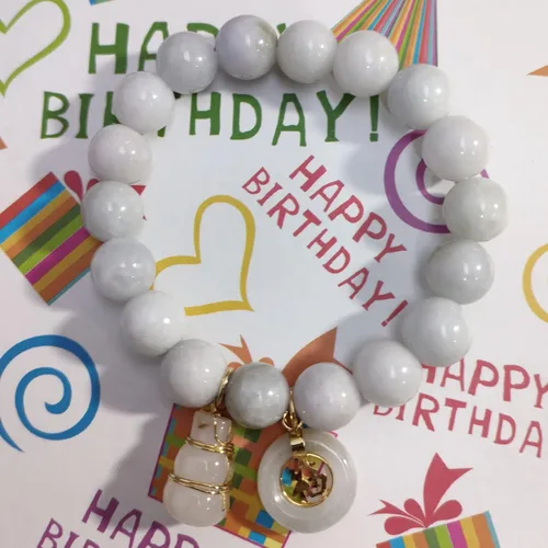 Vista 7 de Pulsera de jade para mujer, cuentas de piedras preciosas naturales con colgante, moneda, suerte y calabaza, poderosa prosperidad tailandesa éxito
