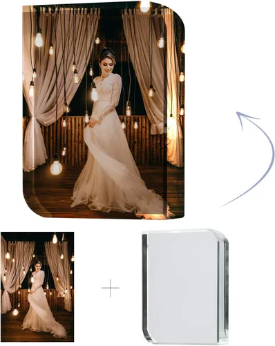 Vista 6 de ITODA Personalized Picture Crystal Frame Custom Print with Your Photo Personalized Customized 3D Glass DIY Picture Plaque Frames for Wedding