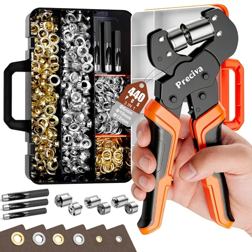 Vista 8 de Preciva Kit de herramientas de ojales de 4 tamaños, 430 ojales de 1/2" 1/4