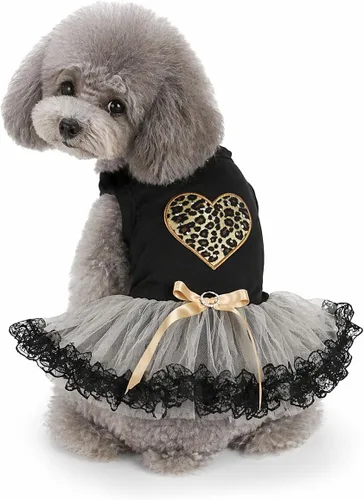 Vista 7 de Petitebella Vestido para perro cachorro con corazón de leopardo (azul aguamarina/dorado, talla XS)