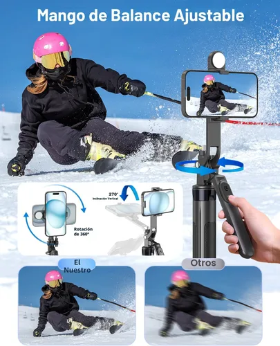 Vista 2 de Yeaki Trípode de teléfono de 71 pulgadas, trípode para iPhone con luz de relleno y control remoto recargable, soporte de aluminio para teléfono