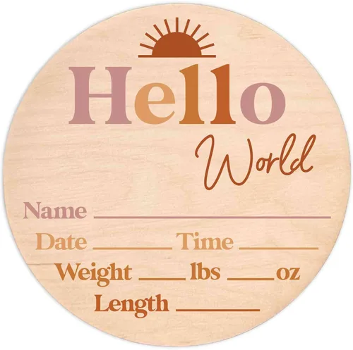 Vista 22 de Letrero de recién nacido "Hello World" - Placa de anuncio de nacimiento con nombre de bebé para hospital - Accesorio para fotos - Decoración
