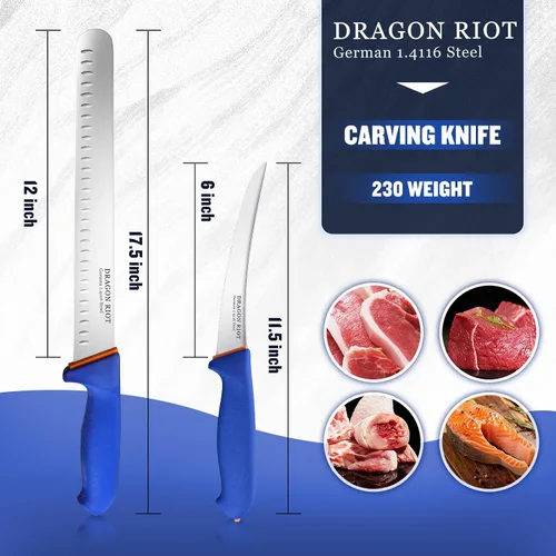 Vista 7 de DRAGON RIOT Juego de Cuchillos de Trinchar para Carne Cuchillo Curvo de 6 Pulgadas para Recortar y Deshuesar Pechuga de Res y Cuchillo para Rebanar