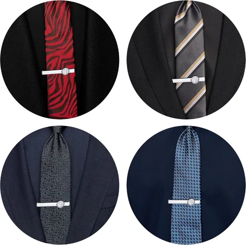 Vista 7 de THUNARAZ Juego de gemelos con inicial y clip de corbata para hombre, gemelos personalizados del alfabeto A-Z y barra de corbata con caja de regalo