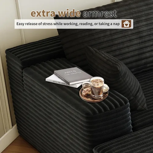 Vista 8 de Sofá modular modular de 139.4 pulgadas, sofás minimalistas en forma de L con diván de asiento medio, moderno sofá convertible de asiento profundo