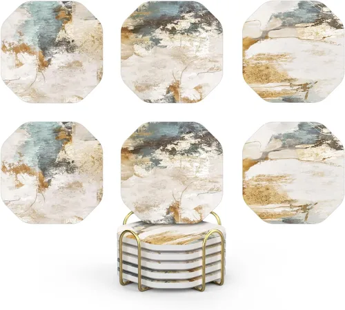 Vista 9 de UMIRRO Posavasos para decoración de mesa de café, posavasos rústicos retro bohemios de granja, tapetes absorbentes para tazas para mesa de madera