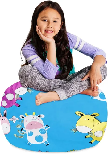 Vista 50 de Posh Creations Funda de puf para niños con almacenamiento para animales de peluche - Organizador de juguetes para niños, Mediano 68.58 cm - Lona
