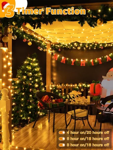 Vista 4 de BrightChristmas Luces de Navidad de 600 LED de 196 pies, tira de luces impermeables para exteriores con control remoto y temporizador, luces
