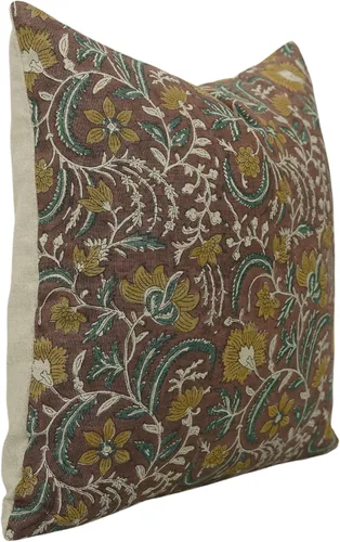 Vista 5 de Funda de cojín hecha a mano con estampado de bloques de 14 x 14 pulgadas, de lino puro, para otoño, verano, decoración de primavera para sofá, cama