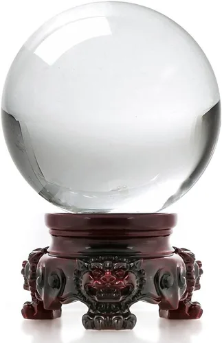 Vista 11 de Amlong Crystal - Bola de cristal ámbar de 3 pulgadas (80 mm) con base de resina de león arcoíris y caja de regalo para bola decorativa, fotografía