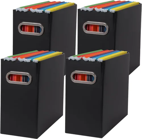 Vista 17 de Caja organizadora de archivos plegable con asa, 12.20 x 5.11 x 9.84 pulgadas, organizador de archivos para el hogar u oficina, pequeña caja de Negro