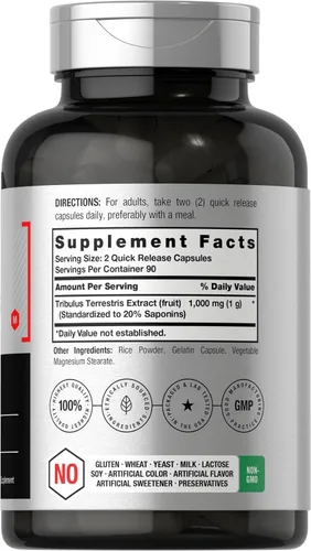 Vista 2 de Horbaach Tribulus Terrestris para hombres 1000 mg 180 cápsulas Suplemento de extracto Sin OMG y sin gluten